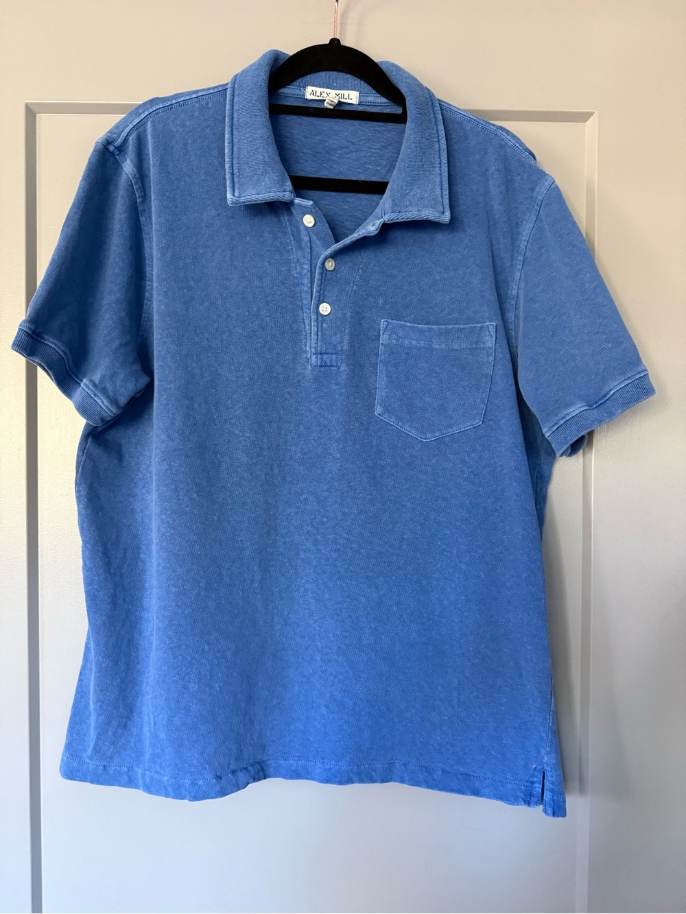 Alex Mill Vintage Wash Blue Short Sleeve Polo Shirt Cotton Medium